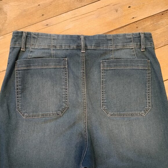 Code Bleu Wide Leg Crop Jeans 14 Hi Rise Med Wash Stretch Patch Pockets 34x25 - Picture 4 of 5